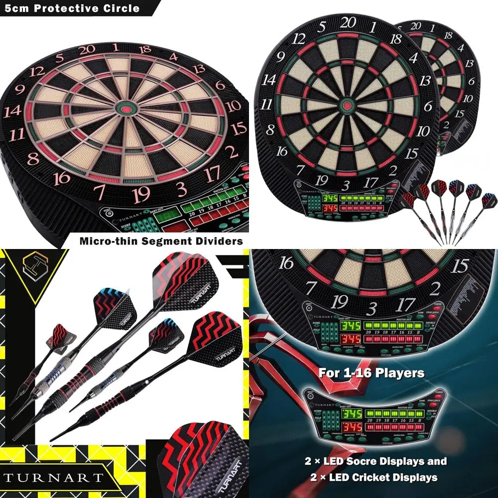 

16-Player Electronic Dartboard with LED Scoreboard, 6 Plastic & 50 Soft Tips, Power Adapter, and Throw Line