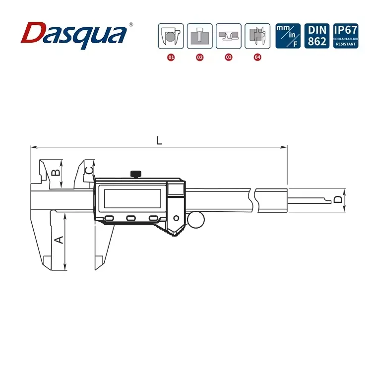 Dasqua Coolant Proof Stainless Steel IP67 Oil Proof Digital Caliper 150 mm Water Proof