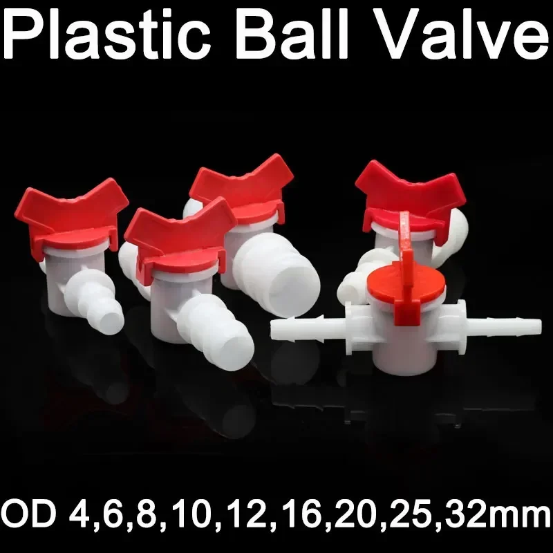 

1Pcs Platics 4mm 6mm 8mm 10mm 12mm 16mm 20mm PVC Hose Barb Two Way Plastic Ball Valve Aquarium Garden Micro Irrigation Connector