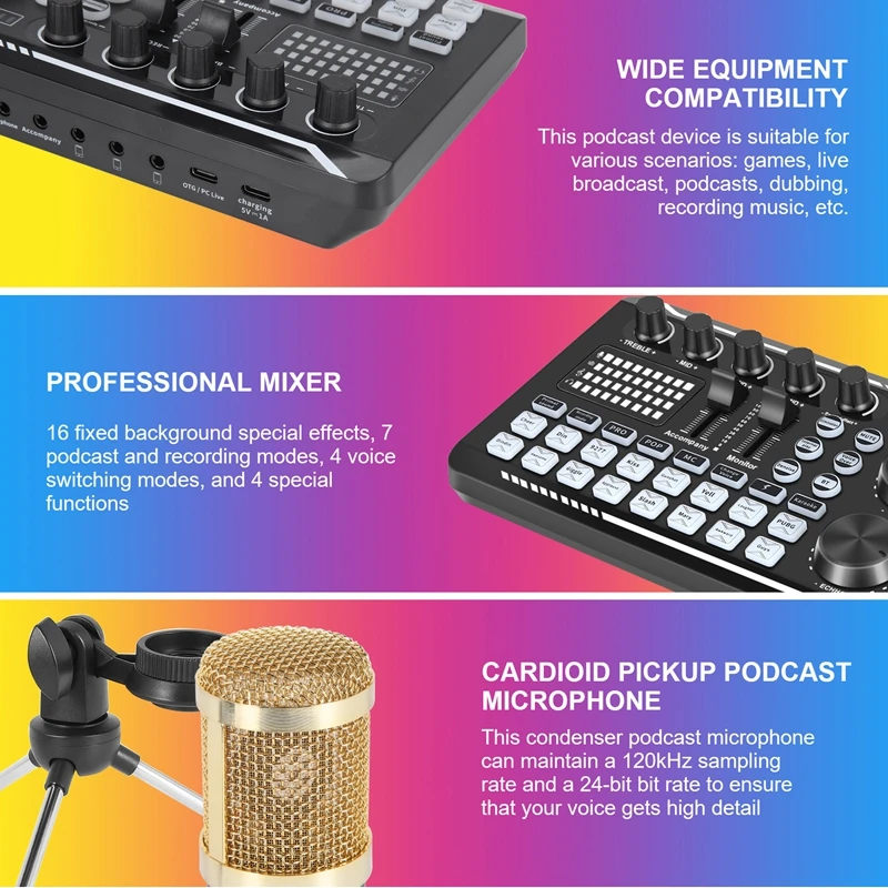 F998 Sound Card Kit,BM-800 Microphone Kit,With Live Sound Card,Audio Mixer Condenser PC Gaming Mic,For Streaming/Games