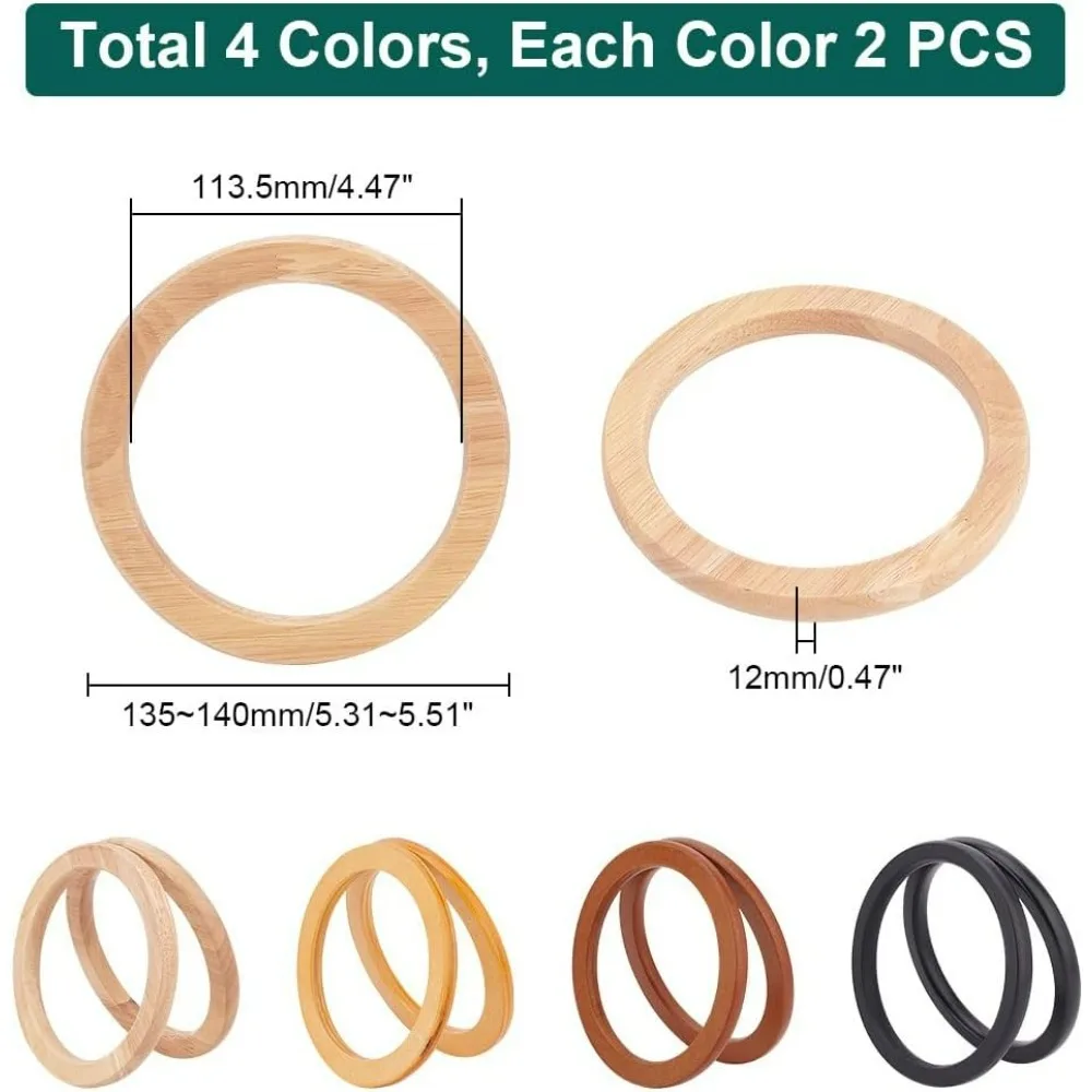 8PCS Round Wooden Handles Replacement 4 Style Decorative Handle Purse Handle Smooth Handbag Handle for Beach Bag Handbags Straw