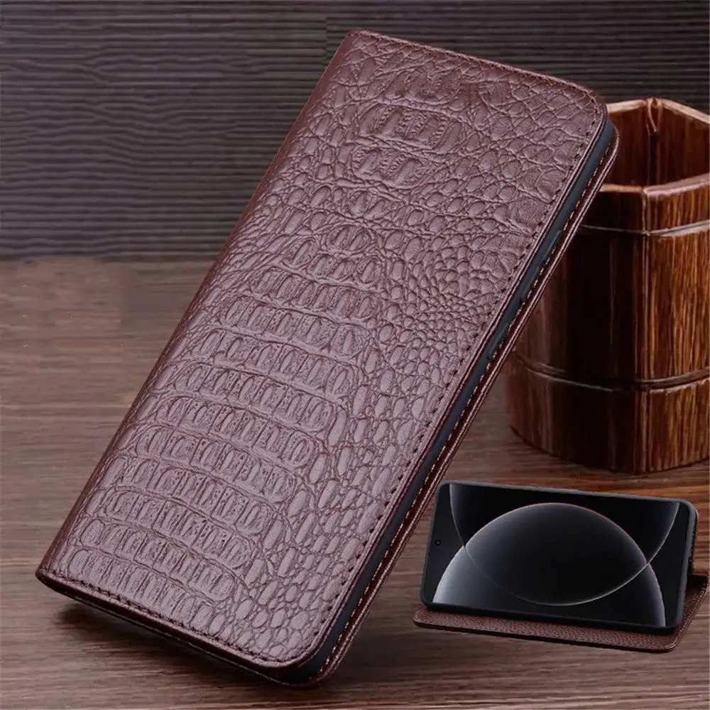 

Чехол-книжка из натуральной коровьей кожи с магнитной откидной крышкой для Xiaomi 15 Pro 15, ультра-крокодиловый держатель