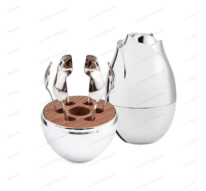 Cross-border Creative Mini High-value Rose Mood Egg, Stainless Steel Mixing Spoon, Fruit Fork Tableware Storage Egg