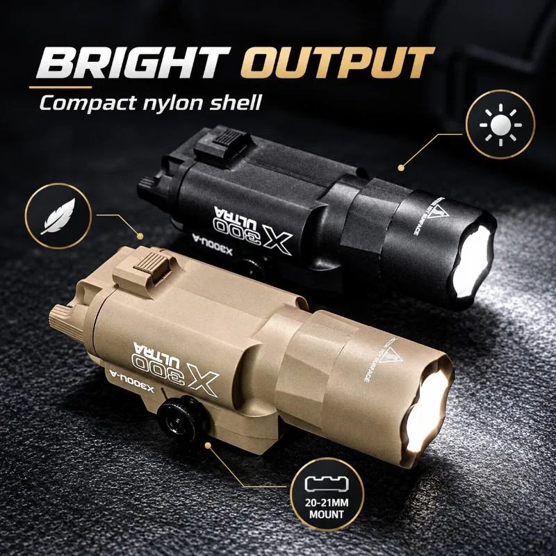 20-21mm Rail Hobby Ornament X300U, Nylon Rail Mount Bright Flashlight for Hobby DIY Build