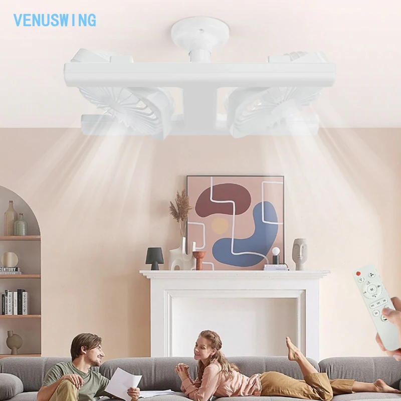 

E27 Base H Type Fan Light Double Head Ceiling Fan Light Adjustable Remote Control Double Fans with LED for Bedroom Garage Spaces