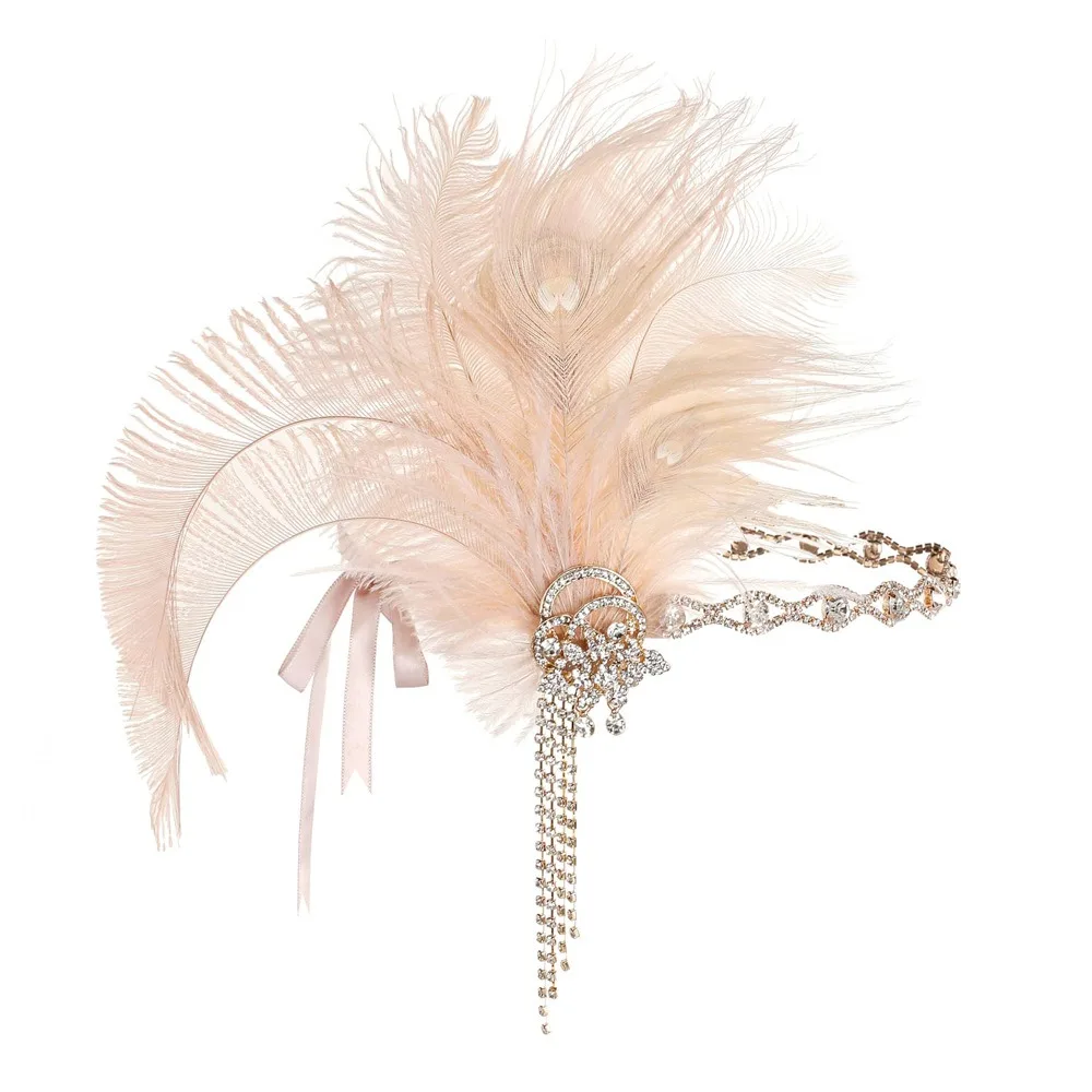 

Exquisite Vintage Feather Headband Crystal Zircon Cosplay Dress Headwear Makeup Party Rhinestone Masquerade Hair Band Girls