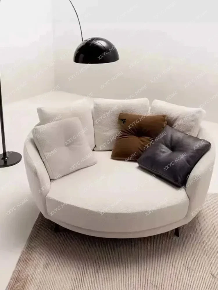 A  Italian Bedroom Large Living Room High Grade Gray Linen round Sofa Nordic Corner Couch