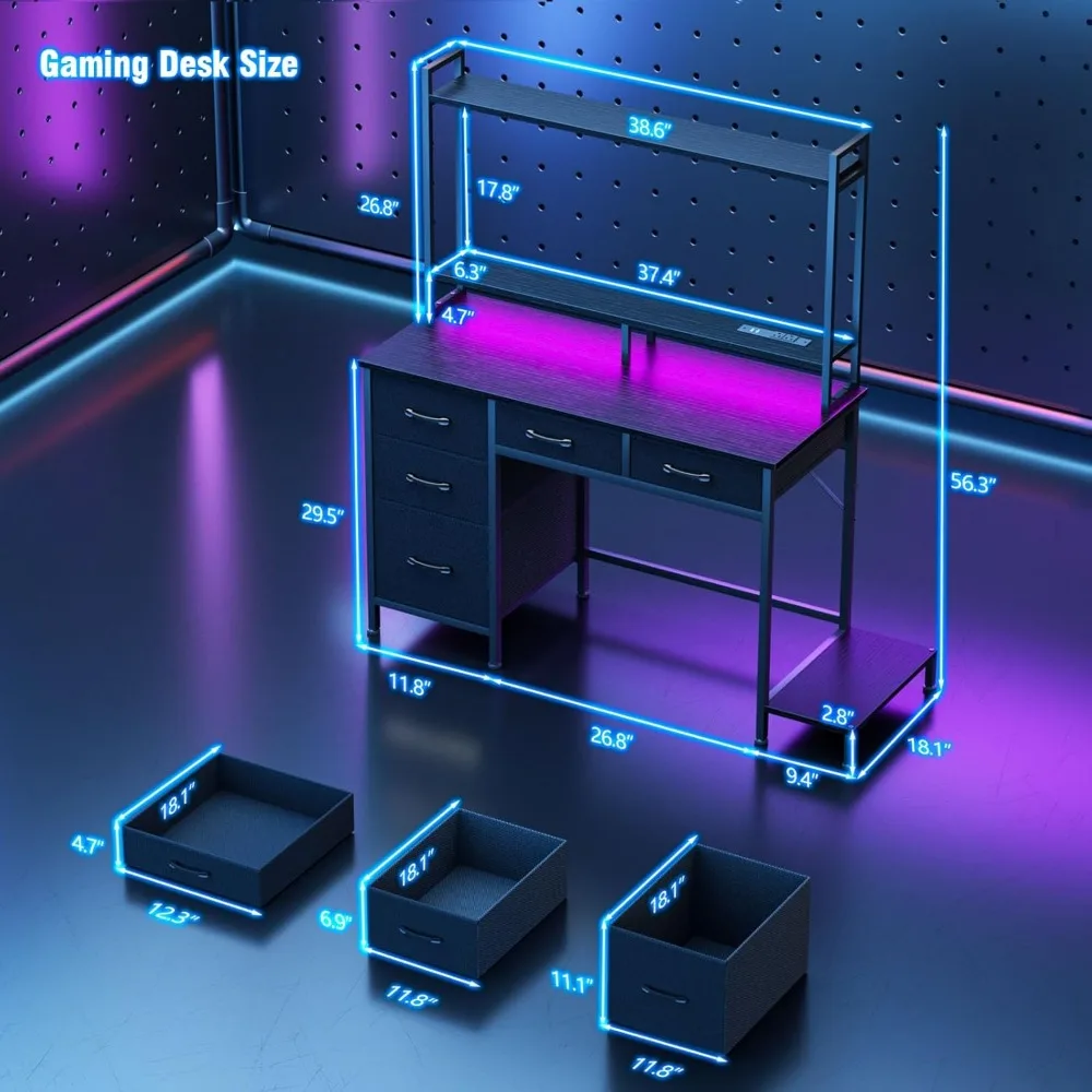 مكتب ألعاب مريح مع مساحة تخزين وإضاءة للمكتب المنزلي #3