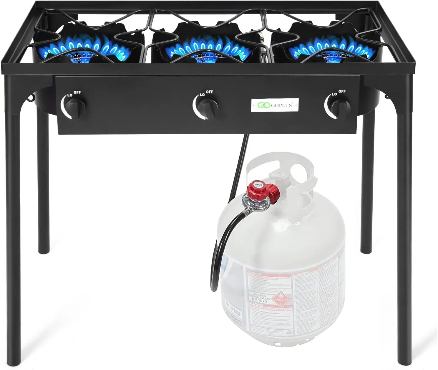 Outdoor Camping Stove, 3 Burner Propane Gas Cooker | Detachable Legs & CSA Regulator & 0-20 PSI Regulator, Cast Iron, Ideal