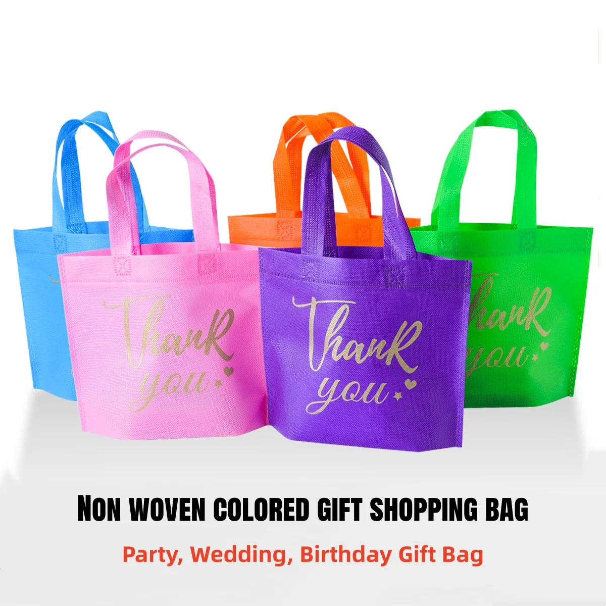 10 bolsas de almacenamiento de tela no tejida de colores, gruesas, con asas, con la inscripción "Gracias", para regalos de fiesta, venta al por mayor para pequeños negocios