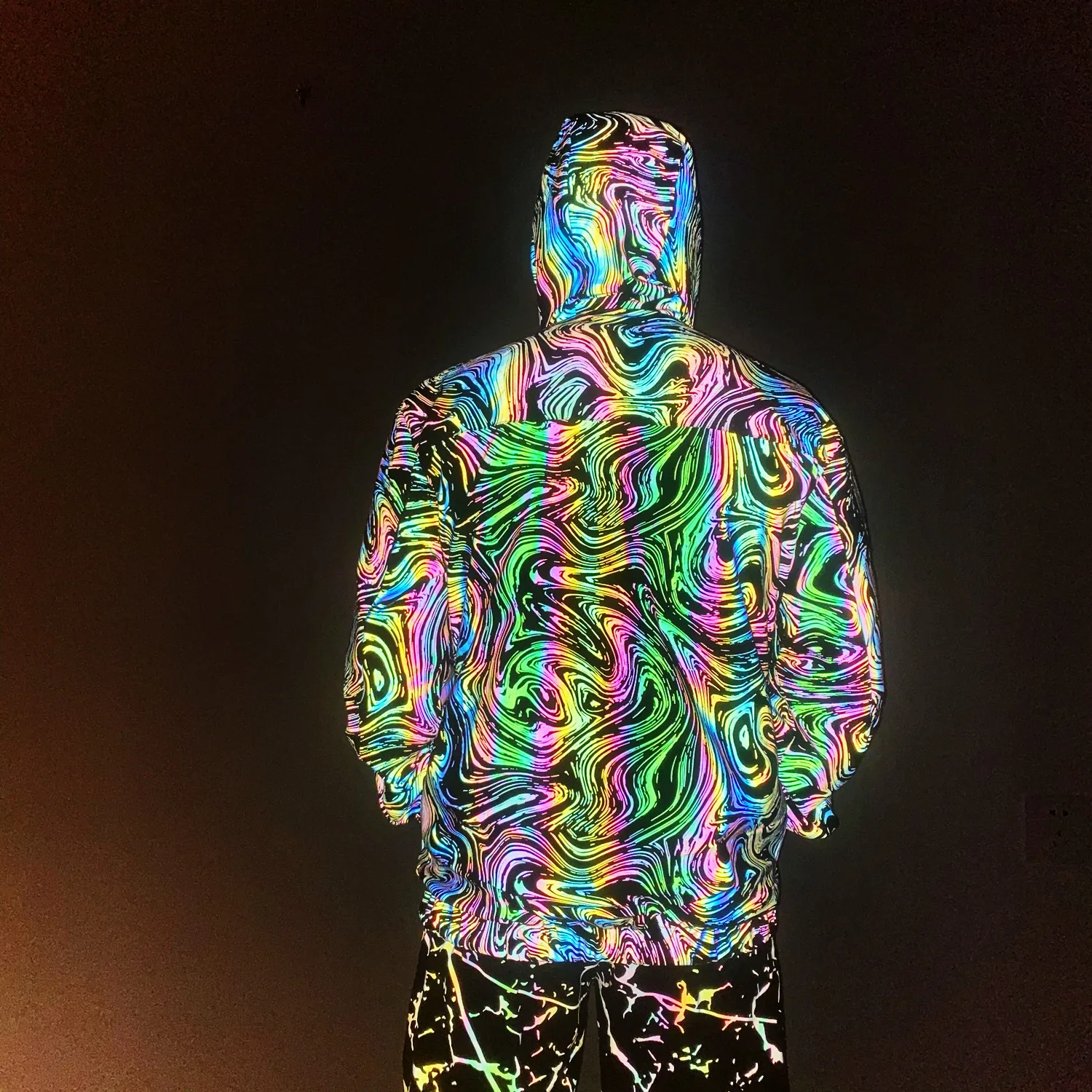 Spring Summer New Colorful Reflective Knitted Jacket Europe United States Star Luminous Stretch Breathable Hoodies Sweatshirt