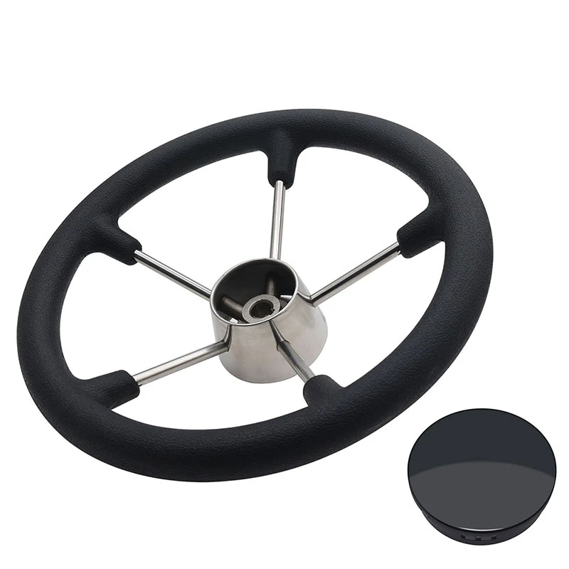 13.5 Inch Boat Steering Wheel Boat Accessories Marine 5 Spoke Destroyer Steering Wheel with Black Foam Grip and Knob