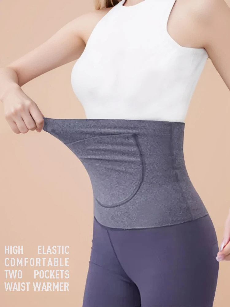 

Front Back 2 Pockets Waist Support Thin Unisex Abdomen Back Pressure Warmer High Elastic Stoma Bag Support Inner Wear Cold Day