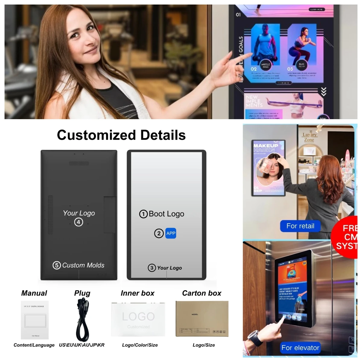Spring Promotion：32-Inch Wall-Mounted Android 13 Touch Screen LCD Digital Signage Display 4+32Gb Optional POE NFC 6 TOPS AI for