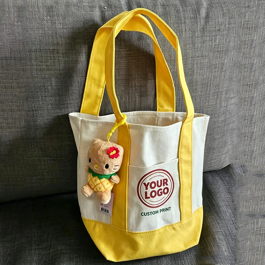 Custom Logo Cotton Canvas Tote Bag Large Capacity Grocery Tote Bag Thick Sturdy Canvas Fabric Christmas Gift Halloween Tote