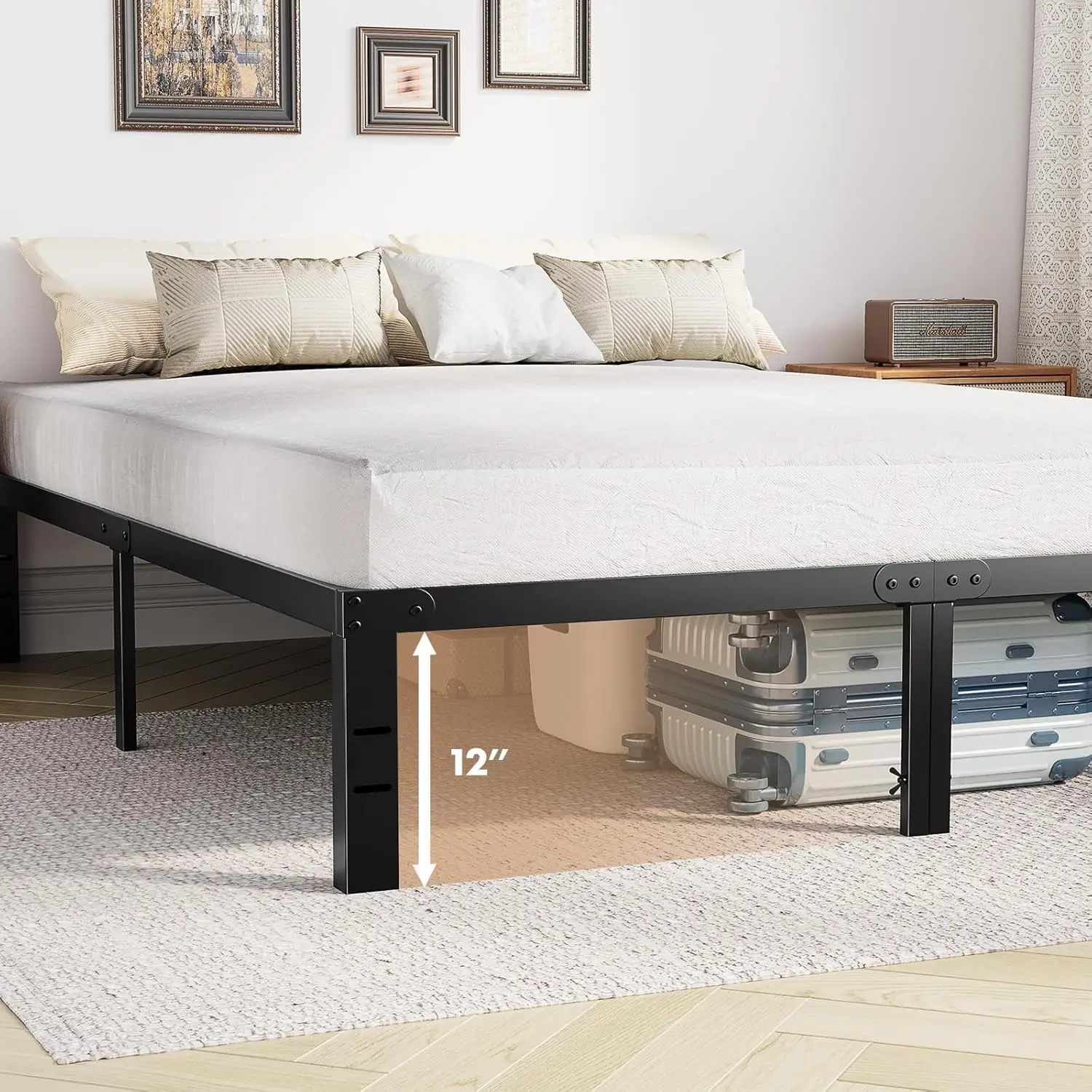 Dumos Bedframe-Queen Size Platform Bed Frame Metalen Matras Fundering Met Stalen Lamellensteun, Geen Boxspring Nodig,