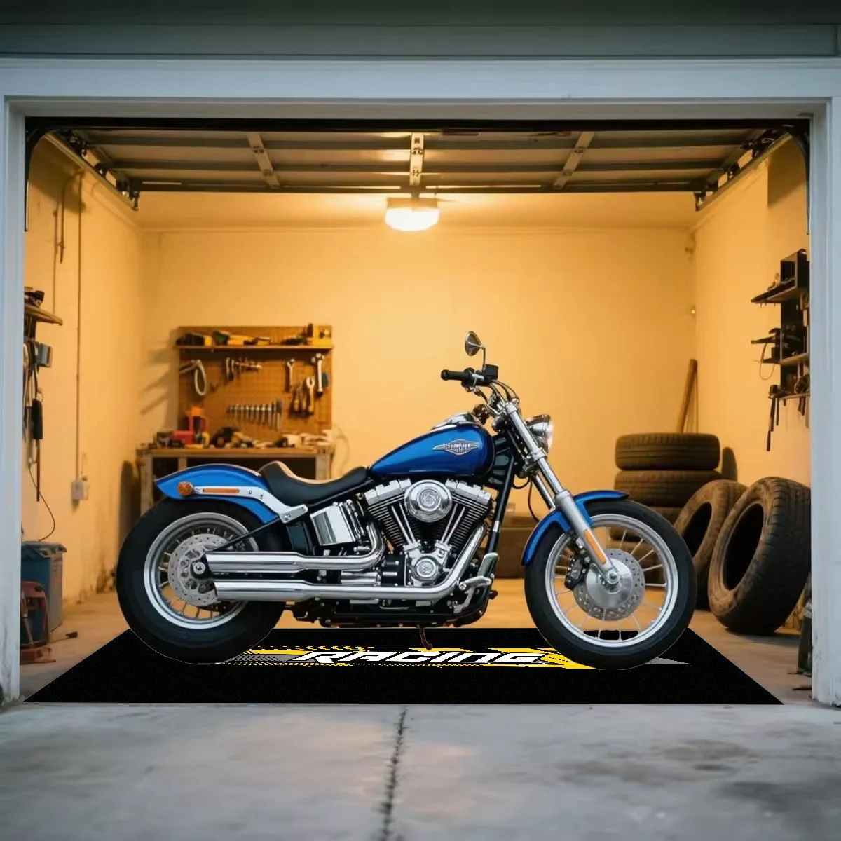 VIKAMA Race Track Pattern Motorbike Garage Mat Anti Slip Oil Resistant Waterproof Pad For Motorcycle Parking Workshop Decor