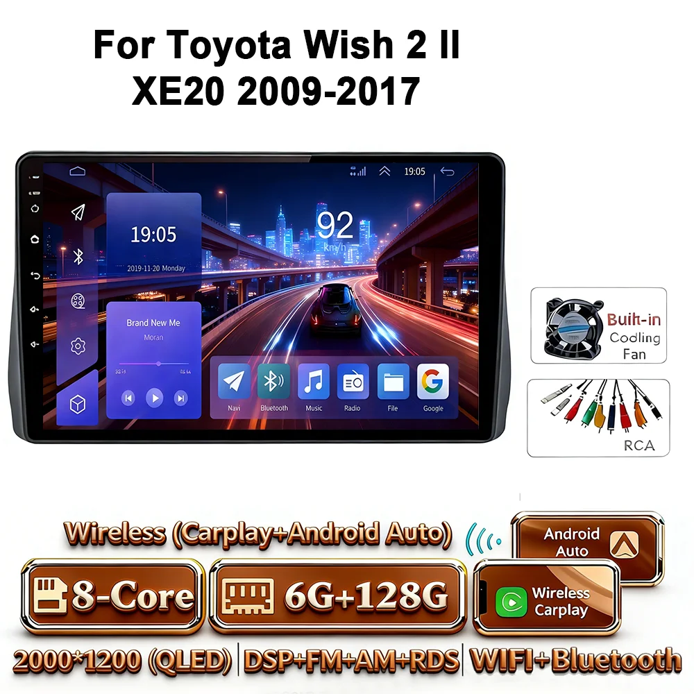 Android 17 Carplay Android Auto 4G WIFI autoradio voor Toyota Wish 2 XE20 2009-2017 GPS DSP BT touchscreen multimediasysteem
