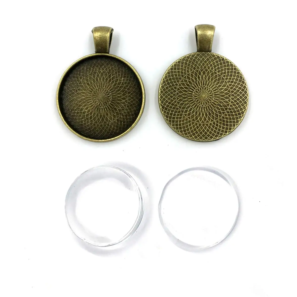 

10Sets Bronze Tone Round Pendant Setting with Clear Cabochon 25mm DIY Souvenirs Charm Crafts Making Material Pack Supplies