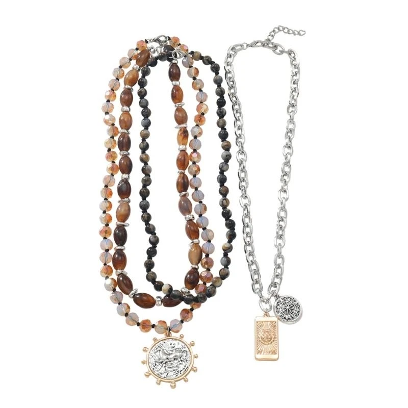 

G7NC Fashionable Alloy and Bead Necklace Parties Supplies Decoration for Summer Wear and Personalize Styles Seekers