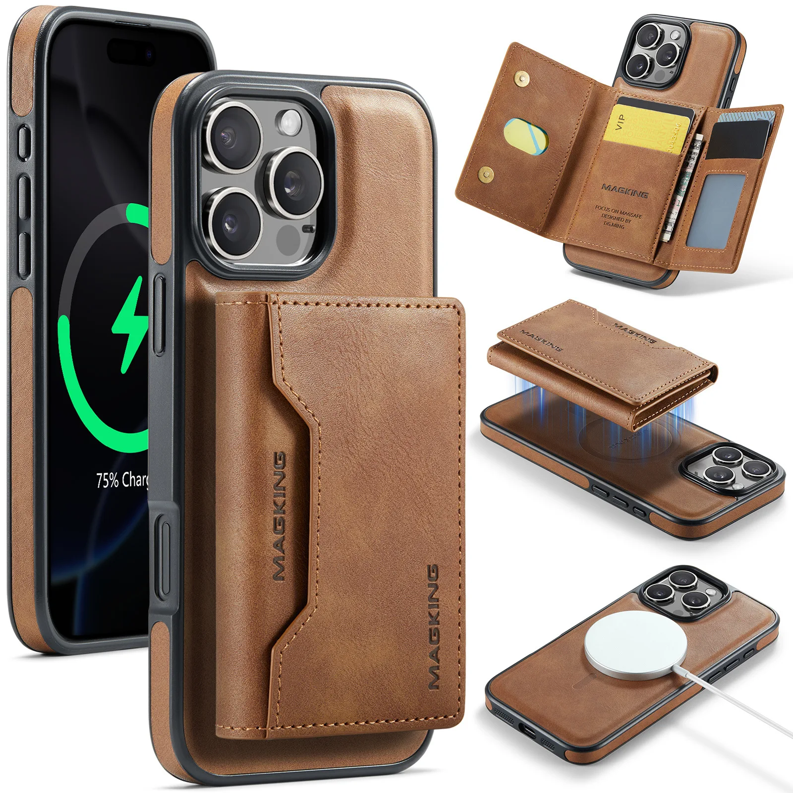 2 in 1 Wireless Charging Magnetic Card Bag Case For Samsung Galaxy S26 Ultra S25 Plus S24 S23 Retro Wallet Cover 7 Cards Funda