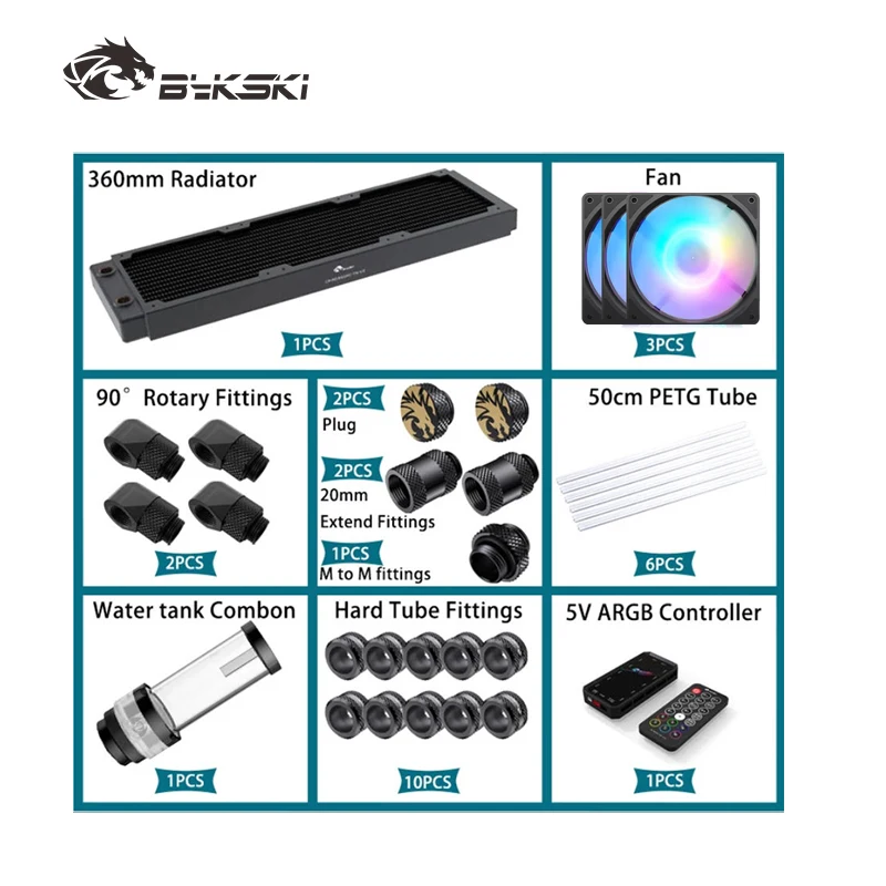 Bykski Water Cooling Kit Water Pump 120mm Fan 360mm / 240mm Radiator PC System Cooler G1/4'' Fittings Hard / Hose Tube