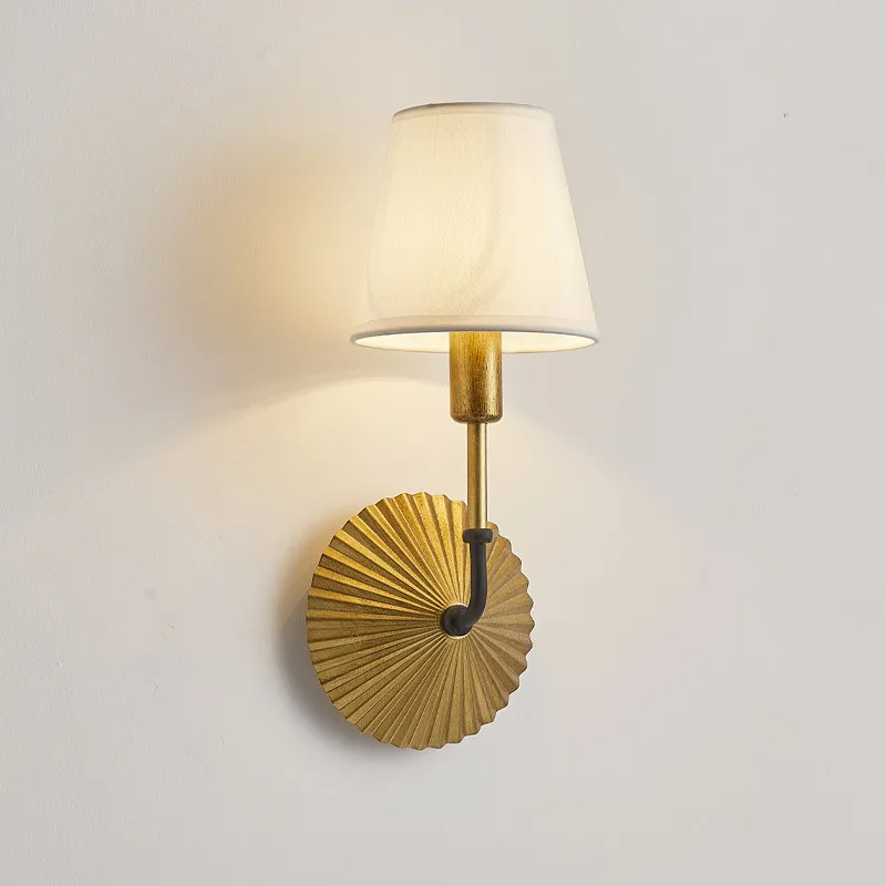 American Rural Retro Simple Gold Single-headed Wall Lamp Warm Cotton and Linen Lampshade Bedroom Bedside Living Room Wall Lamp
