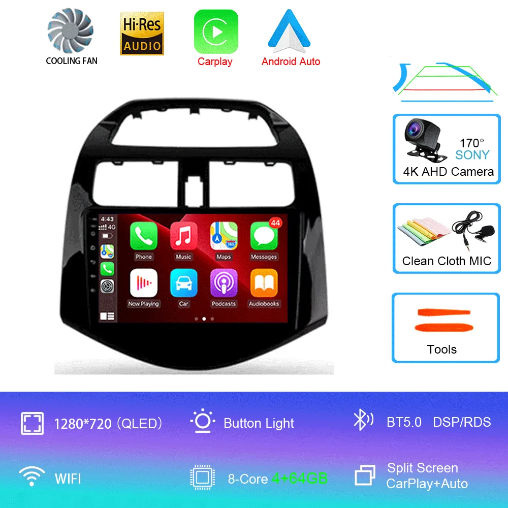 Android 16 autoradio Carplay Auto multimediaspeler voor Chevrolet Spark Beat Matiz Creative 2009 - 2016 E53 X5 M5 2din stereo