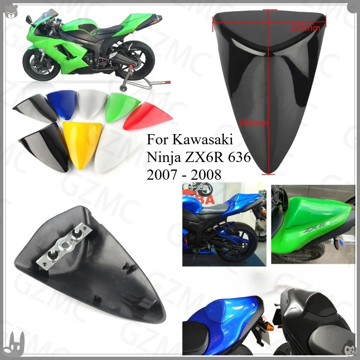 دراجة نارية المقعد الخلفي الذيل غطاء لكاواساكي نينجا ZX6R 636 2007 - 2008 الركاب الخلفي غطاء رأس المقعد الخلفي هدية ZX-6R #2
