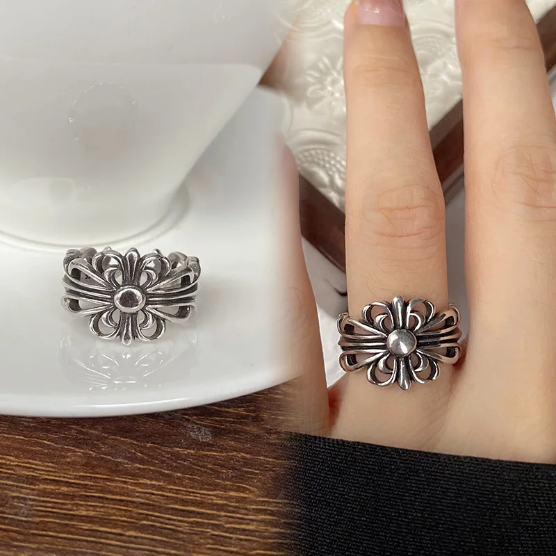 New retro opening ring cross men and women fashion personality net red couple index finger ring image 5