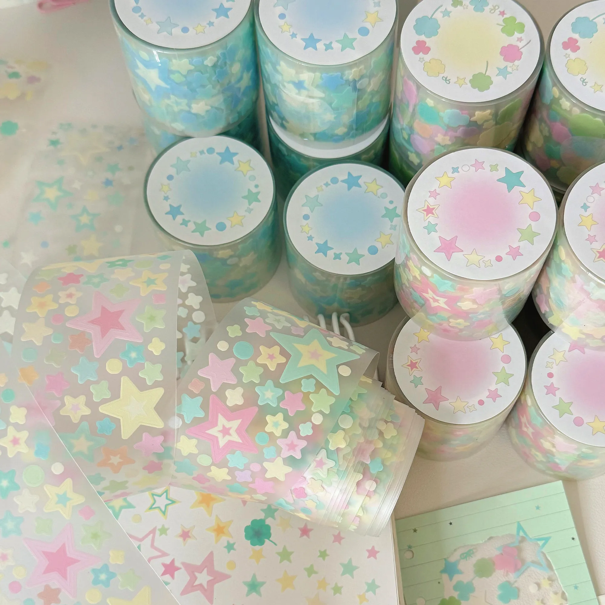 Sanxin Sticker Roll, Summer Blue Star Design, Macaron Set with Star Pattern