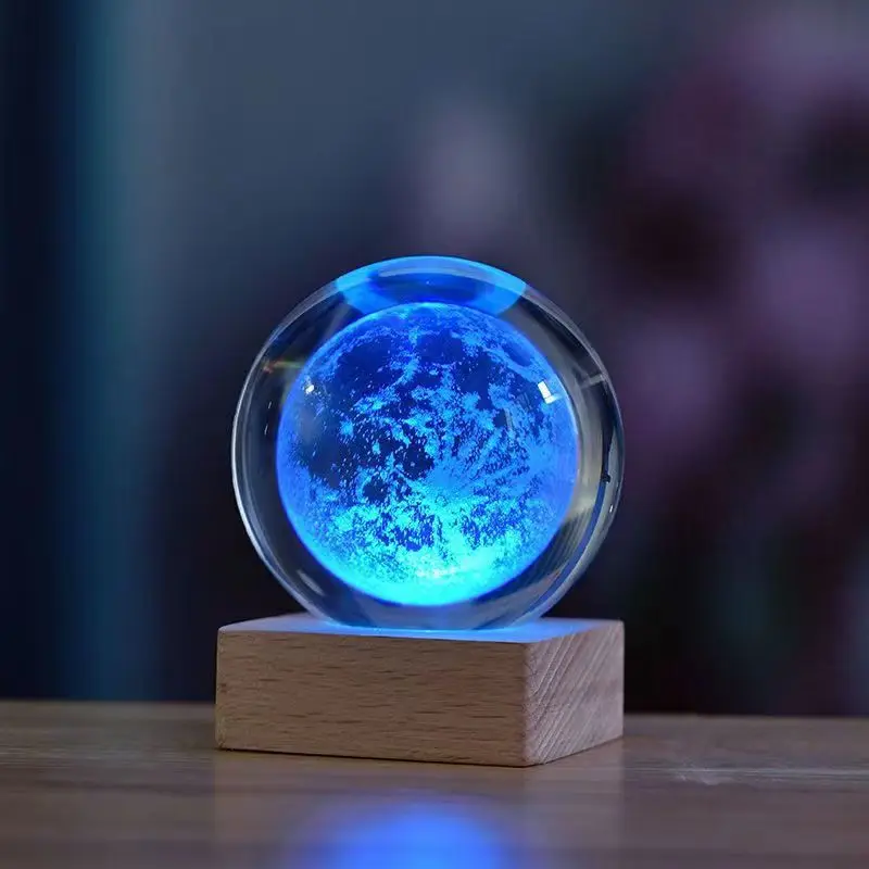 Colorful 3D Carving Glowing Crystal Ball Ornaments Night Light Creative Birthday Gift USB Charge Crystal Ball Home Decoration