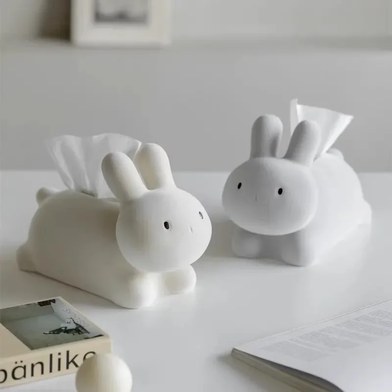 Nordic Style Modern Cute Rabbit Shaped Tissue Box Living Room Coffee Table Dining Table Bedroom Solid Color Resin Paper BoxZI654