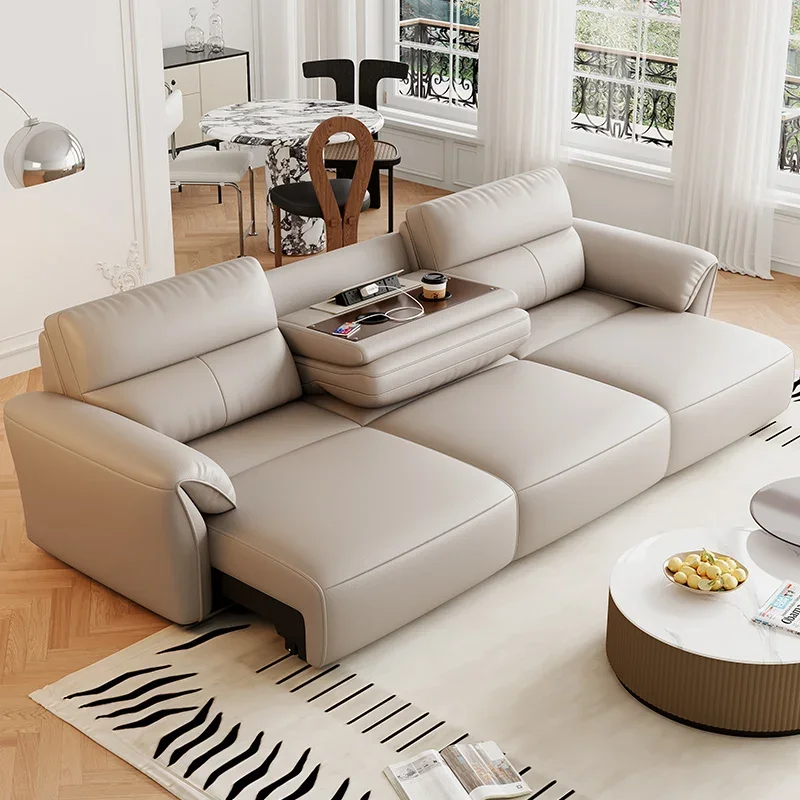 Leather sofa bed living room small apartment 2024 new multi-functional folding dual-purpose straight row intelligent electric