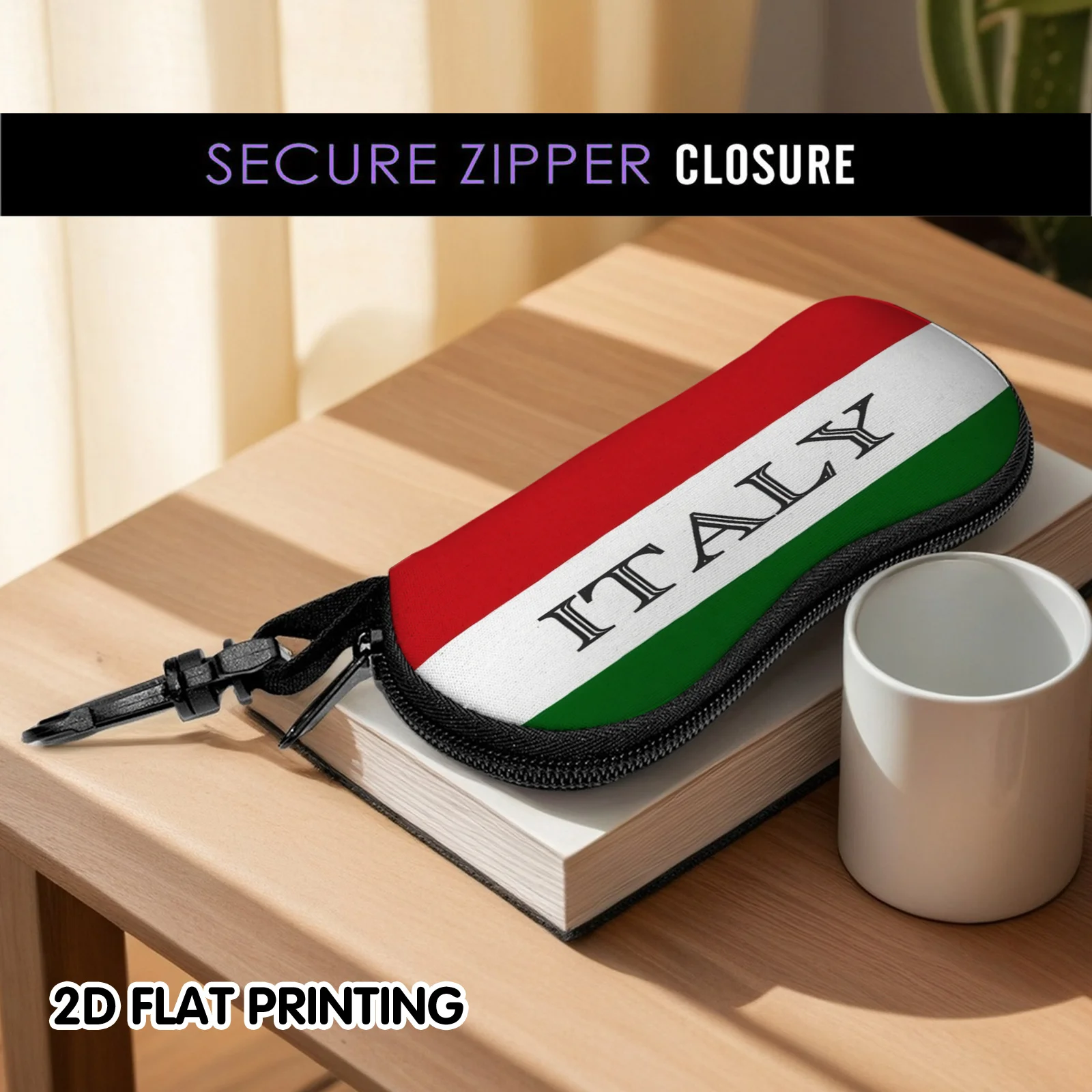 1pc of Italian Flag, 2D Printed Eyeglasses Case From Italy, Stylish Zippered Eyewear Bag, Extremely Lightweight and Portable