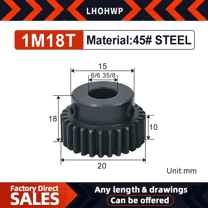 

1PCS 1Modulus 18Teeth Spur Gear Metal Motor Boss Convex Gear Inner Hole Is 6/6.35/8mm Gear Rack Transmission