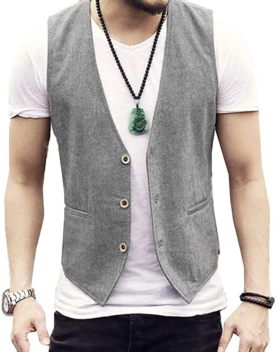 Men\'s Suit Vest Herringbone V-Neck Casual Jacket Business Office Work Wear Male Waistcoat