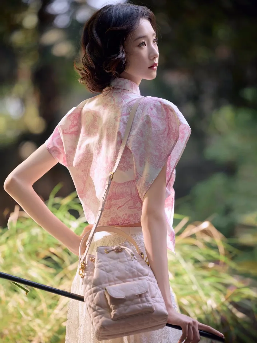 

Pink Jungle Animal Print ort Cotton Silk Blend irt Women's Holiday Series Blouse with Belt Regular Sve Length Ladies