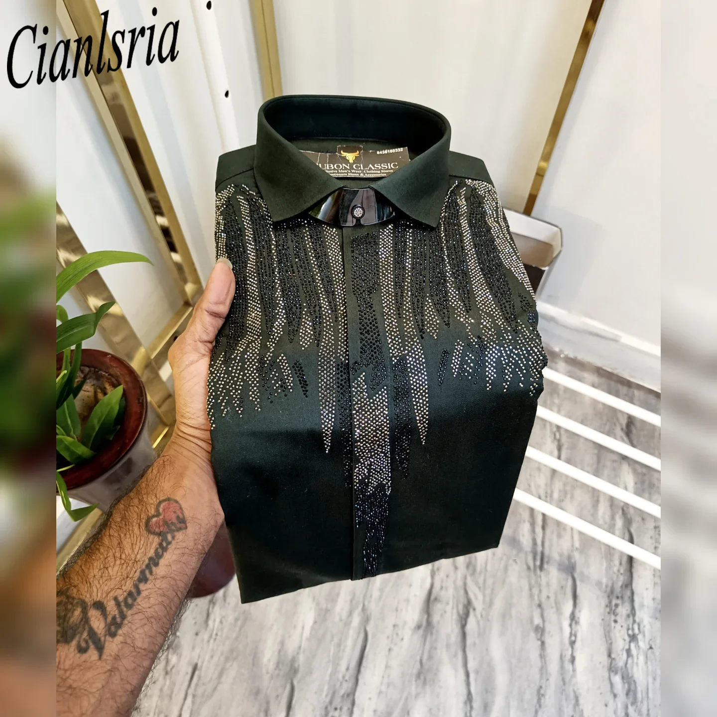 남성용 럭셔리 V자형 그라데이션 라인스톤 긴팔 드레스  - Men Formal Party Wear Shirt 리뷰 및 가격