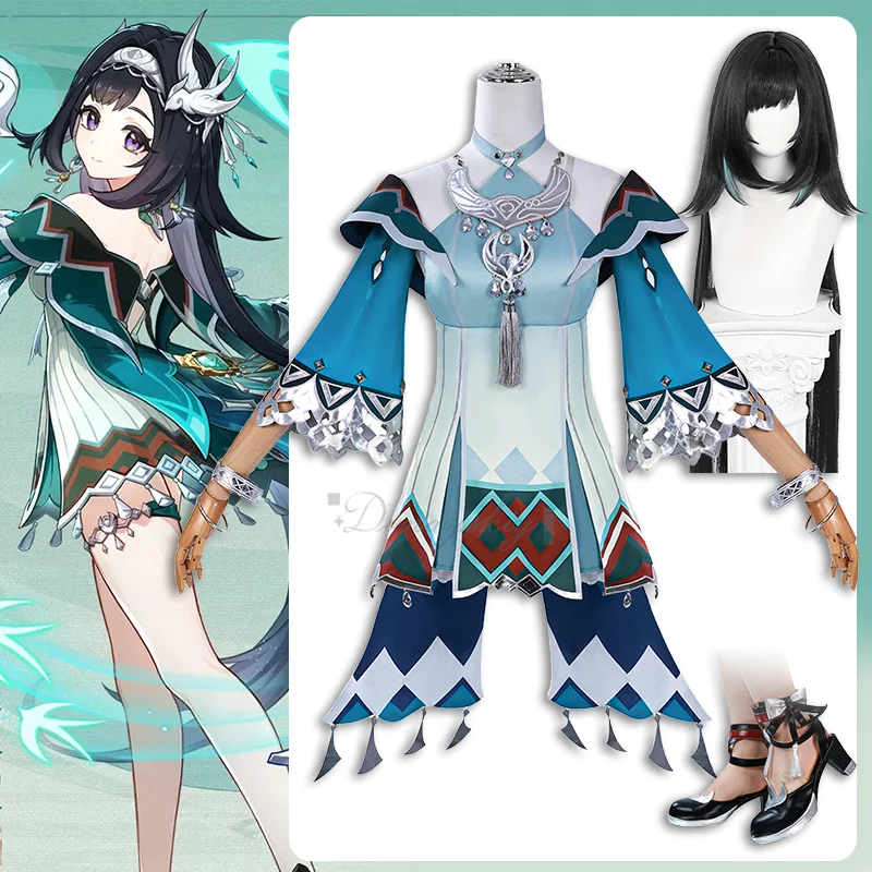 

Lan Yan Cosplay Costume Wig Shoes Full Set Game Genshin Impact Cosplay Halloween Carnival Party Outfit Women Girls Dress