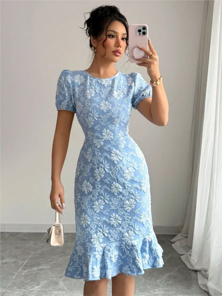 

Summer New Daisy Relief Dress 2026 Slim Fit Fishtail Skirt Short Sleeved Dress Fashion Stylish Casual Over-the-knee Skirt