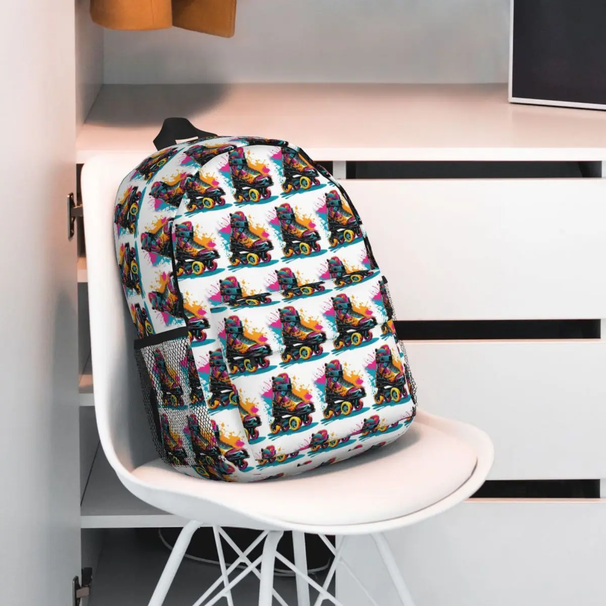Colorful Graffiti Roller Skate Themed Backpack Student BookBag Children School Bag Computer Shoulder Bags for Men Women