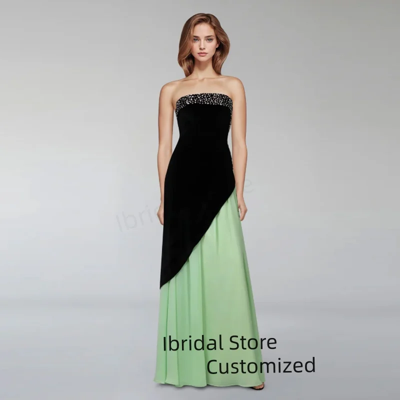 

Customized Saudi Arabia Prom Dresses Elegant Sleeveless Strapless Evening Dress Floor Length Beadings Robes The Soirée Dresses
