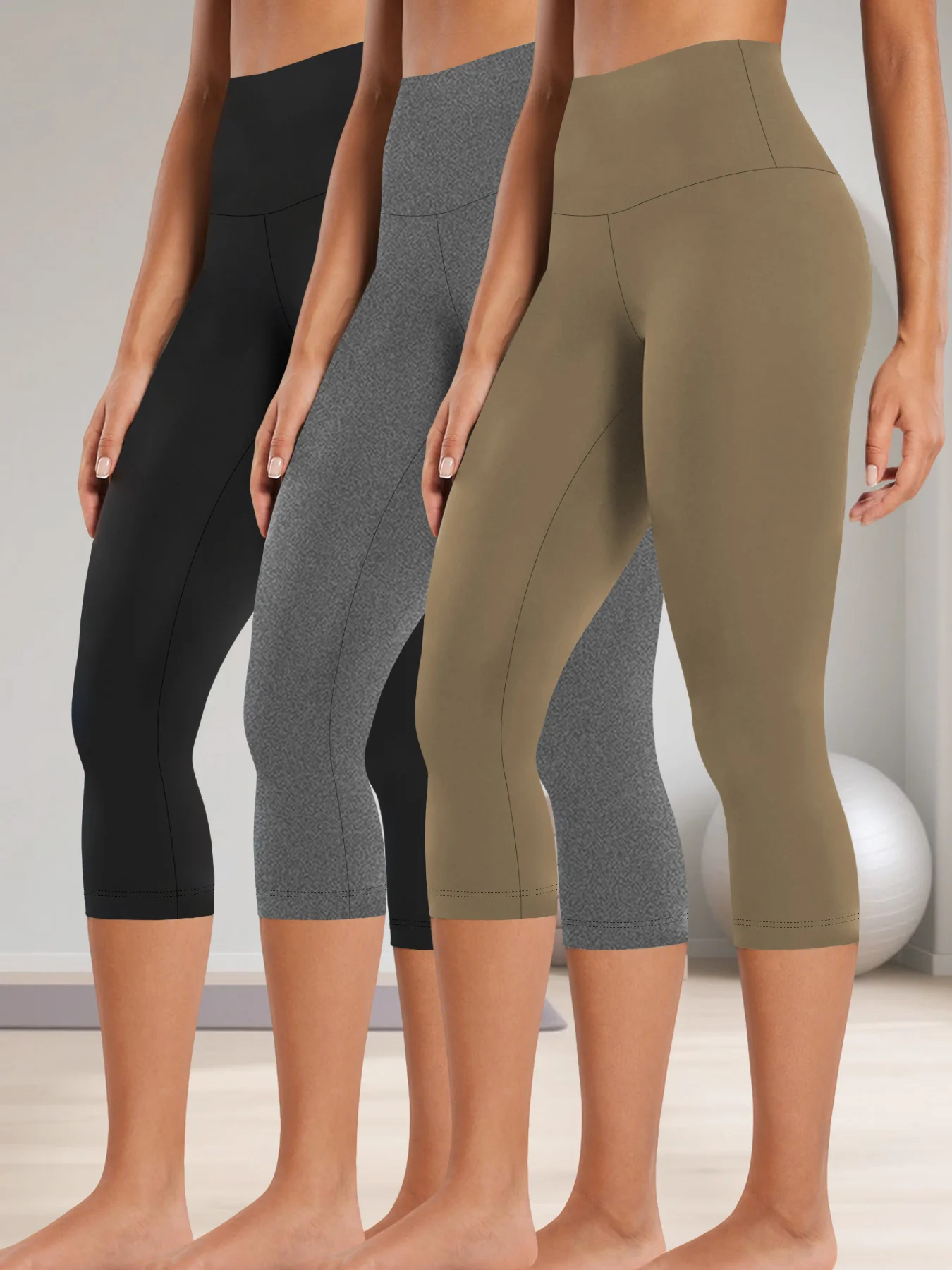 

3 Pack High Waisted Yoga Pants for Women Capri Pants Super Soft No See Through Workout Running Home Lounge Leggings