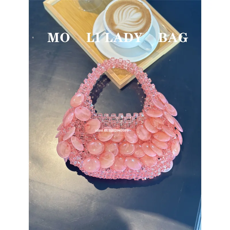 

Винтажная сумка-ведро из перламутра, ручной работы, с бисером, на плечо, с деревянной ручкой, вечерний клатч