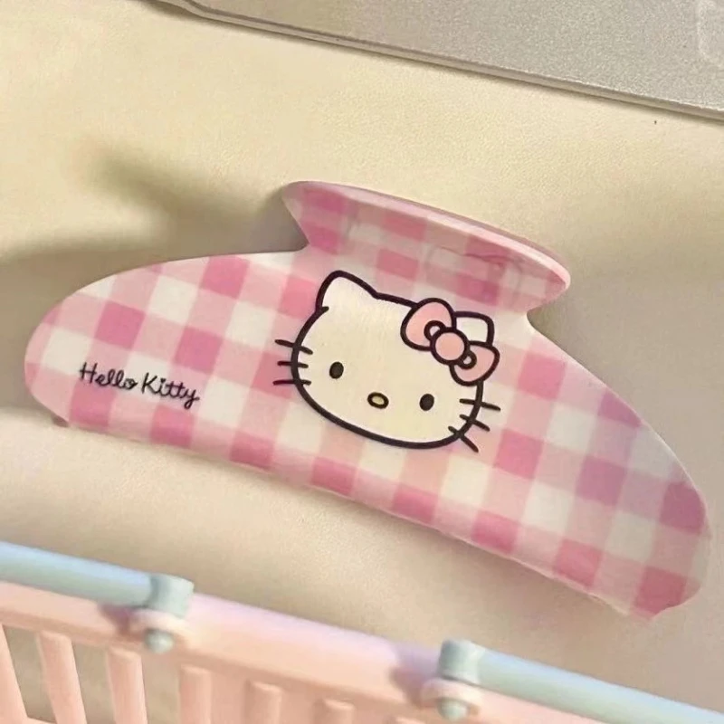 Pink Plaid Cartoon Hair Clip Girl Cute Hello Kitty Hair Clip Girl Kawayi High Quality Hair Clip Friends Birthday Gift Headdress