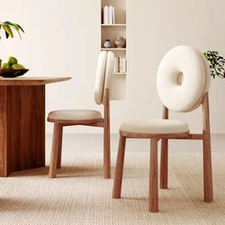 Wooden Dining Chair Retro Casual Back Bedroom Dressing Chair Pure White Lamb Wool Creative Desk Chair Simple Modern Donut Chair