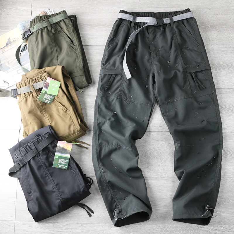 Spring Summer Thin Outdoor Windproof Waterproof Men's Loose Straight Leg Workwear Casual Pants Multiple Pockets Straight Cut