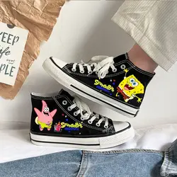 Spongebob Squarepants Canvas Handdrawn For Male And Female Students Casual Korean Edition Versatile Youth women flats shoes