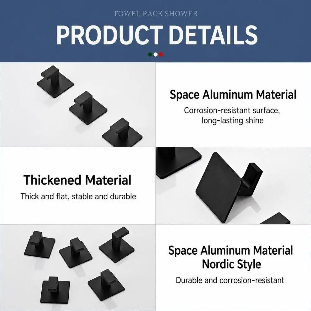 1pc Convenient Self-Adhesive Adhesive Wall Hooks Aluminum Wall Mounted Robe Hook Strong Rust-Proof Bathroom Hook for Closet